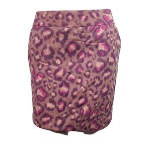 Ann Taylor Loft Skirt Womens Size 6 Pink Brown Animal Print Pockets Cotton Silk